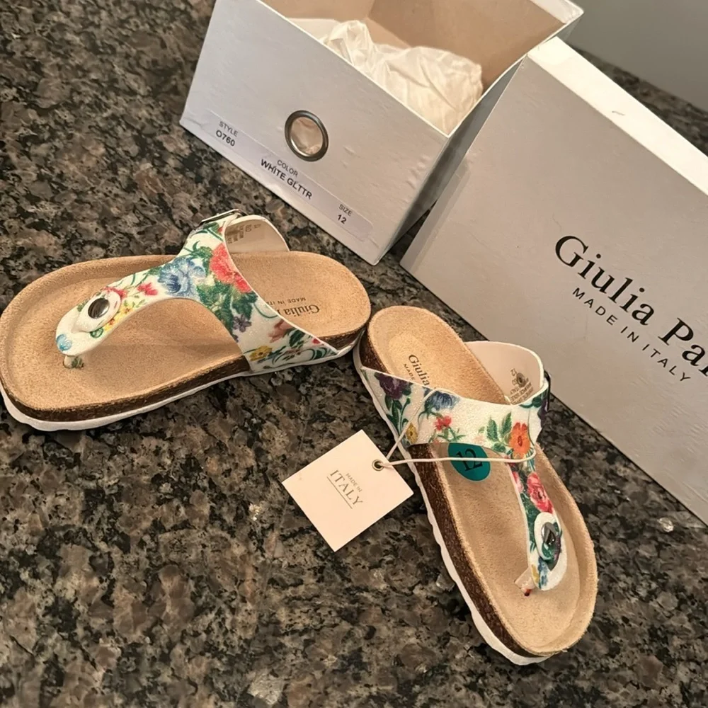 Giulia Palai floral thong flip flop leather molded bed sandal 12 girls NIB